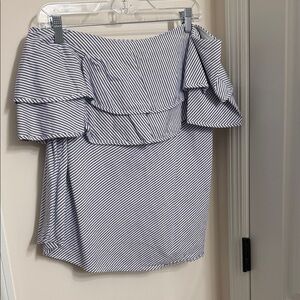 White House Black Market Navy and White Off-Shoulder Blouse